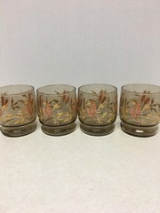 Vintage Smoky Glass Wheat Pattern Juice Glasses 3 1/4″H Set Of 4