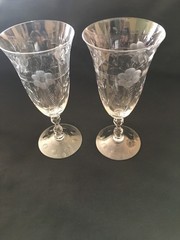 Vtg Pair Cambridge Etched Glass Water / Ice Tea /Wine Drinking Glasses Lucia