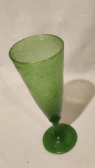Vtg Bubble Art Glass Hand Blown Jade Green Champagne Flute, Vase, (Murano Like)?