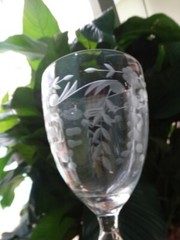 Unknown Maker Clear Panel Optic Grey Cut 10oz Water Goblet UNK10644 Dots Floral