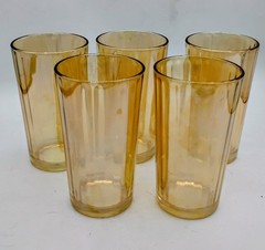VTG Set Of 5 Lusterware Tumblers Jeanette Iridescent Marigold Carnival Glass 5“