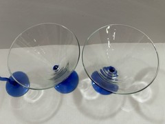 Set Of 4 Vintage Libbey Courbe Cobalt Blue Wavy Stem Martini Glasses Post-Modern