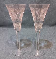 Pair Waterford Crystal Millennium Series Prosperity 9 1/4″ Toasting Flutes EX!