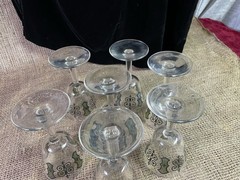 Lot of 7,Mid-Century Black/Green Espana Swirl Star Glass Liquor 5 1/4″- Vintage