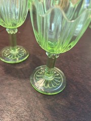 3 Vtg Colonial “Knife & Fork” Green 4-1/2” 3 Oz Tumblers 1934-1936 Uranium