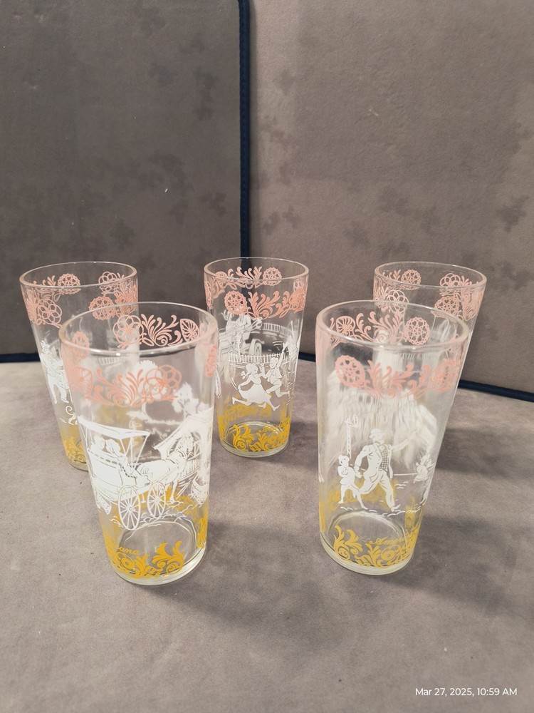 Vintage Hazel Atlas “Americana” Series Drinking Glasses Set Of 5. P5
