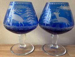 Pair of Rowland Ward Large Brandy Snifter Glasses Game Hunting Theme