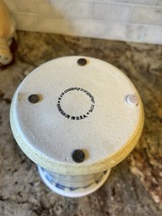 8″ USA Pottery Stoneware Crock Wine Chiller~5.5″ opening~Oatmeal glaze w/ blue