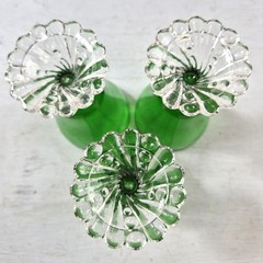 Set of 3 Emerald Green Goblets Clear Pressed Glass Pedestal Wine Water Glasses