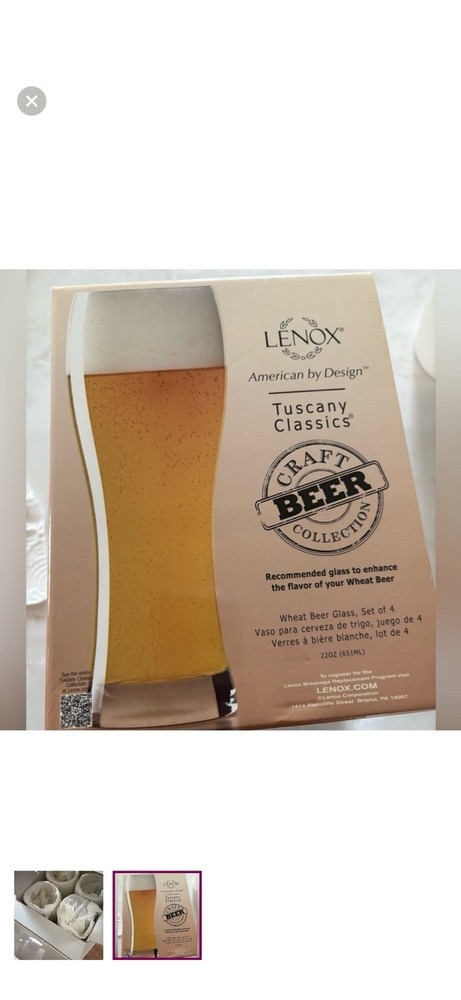 Lenox Tuscany Classics Craft Beer Wheat Glasses 22oz Set of 4 – New in Box
