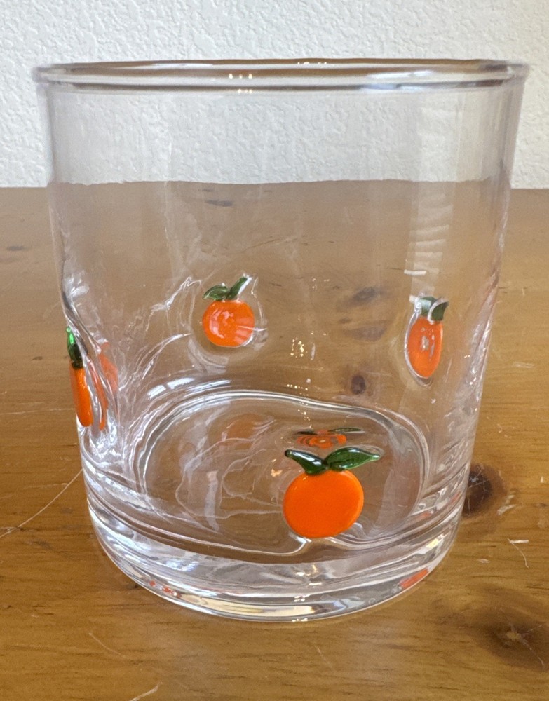 Hand Blown Juice Lowball Cocktail Glass Tumbler Oranges/Peaches? Clear