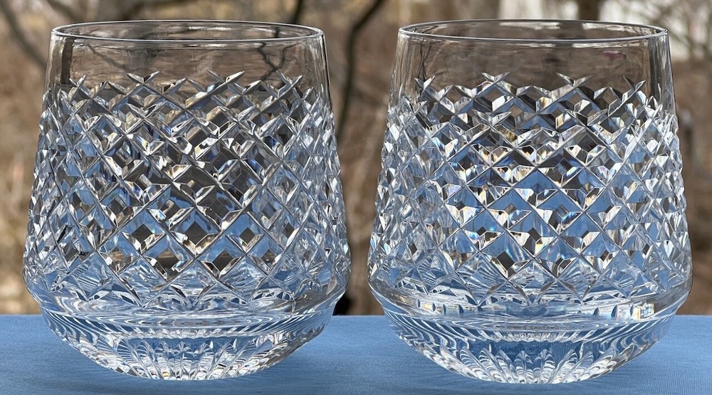 Set Of 2 Vintage Waterford Crystal Alana Old Fashioned Roly Poly Tumbler Glasses