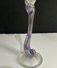 2 VINTAGE BRIONI HAND BLOWN ART GLASS IRIDESCENT TULIP WINE GLASSES SIGNED