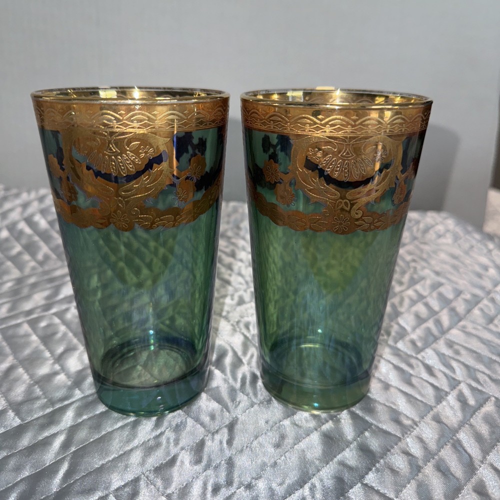 J Preziosi Lavorato A Mano Made in Italy Green Tumbler Glasses Pair