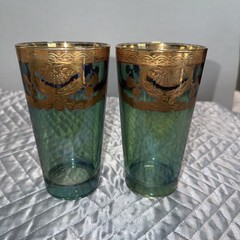 J Preziosi Lavorato A Mano Made in Italy Green Tumbler Glasses Pair