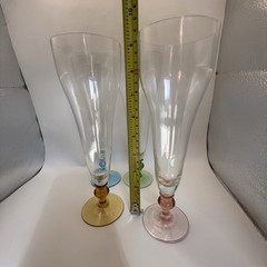 4 Mimosa Crystal Glasses Clear Pink Green Blue Amber Bases Vtg Tall Pilsner Bar