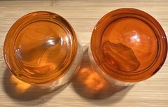 Set Of 2 Bicardi O Orange Curved Bottom Roly Poly Glasses Mouth Blown