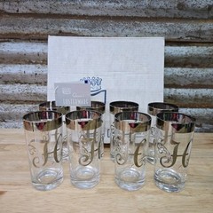 8 VTG Initial H Glass Tumbler Queens Lusterware DOROTHY THORPE Platinum 14 oz