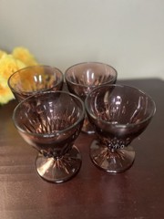 Set of 4 Vintage Amethyst Purple Pressed Glass Sherbet Dessert Cups Goblets