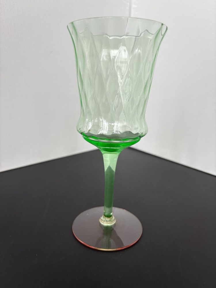 Reverse Watermelon – GREEN WITH PINK FOOT Wine Glass **RARE**