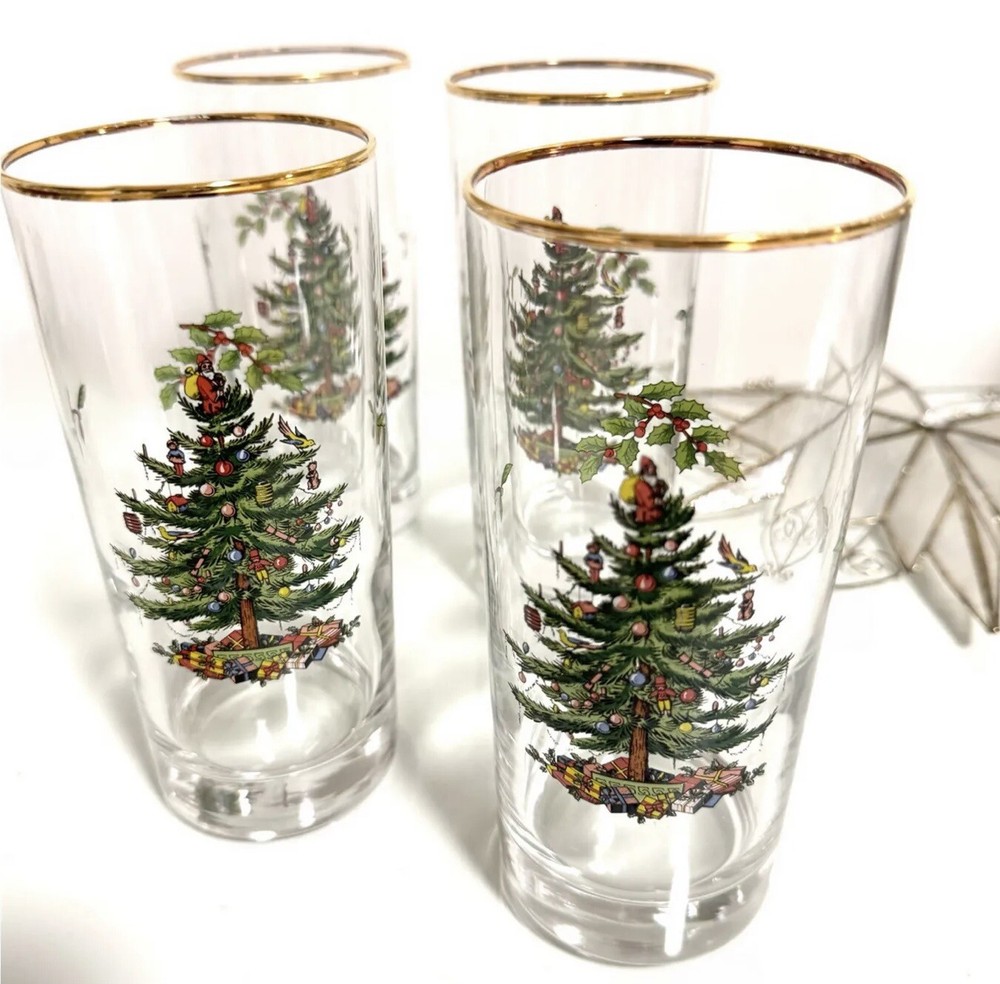 Spode Christmas Tree Vintage 1980 Set of Four Highball Glasses