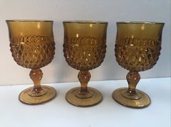 Vintage 3 Indiana Glass Green Diamond Point Stem Goblet 6.5” Tall X 3.5” Mouth
