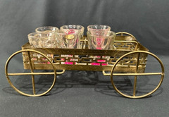 Vintage Culver Gold Tone Metal Shot Glass Caddy 8 Section Caddy W/6 Shot Glasses