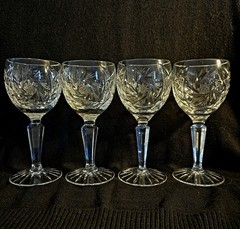 Set of 4 MCM Juliette 5.5″H Wine/Cordial Cut Crystal Glasses by American Cut