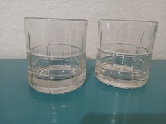 Vintage Set of 2 Anchor Hocking TARTAN Clear Glass Lowball Whiskey Rocks Glasses