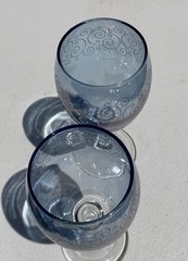 STUNNING Pair Of Blue Cristalleria Fratelli Fumo Wine Glasses Hand Made Italy