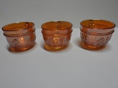 3 Dugan Stork and Rushes Marigold Carnival Glass Punch Cups Vintage Birds