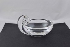STEUBEN CRYSTAL SCROLL HANDLE 5” OLIVE DISH/BOWL – MINT