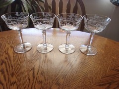 Etched Wine Wafer Stem Crystal Floral 7 Oz – Set of 4