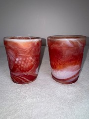 Lot of 2 Semi-Opaque Imperial Glass Tumblers Vintage Pair Red End O Day Slag