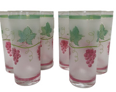 Set of MCM 6 Tea/Water 7″ 14oz. Glasses Frosted W Grapes Vines VGC by OCEAN