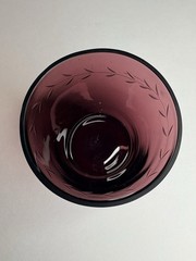 Vintage MCM Amethyst Glass Tumblers Hand Etched Botanical Leaf Pattern Set