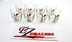 Libbey Vintage MCM Hand Painted Equestrian English Fox Hunting Shot Glassware x8
