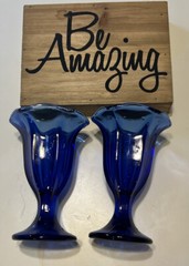 2 Anchor Hocking Cobalt Blue Fountain Ware Sundae Scallop Goblets Glasses Sale!!