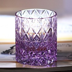 K9 Crystal Whiskey Glasses Japanese Style Hand Cut Stars Purple 8oz Gift Box