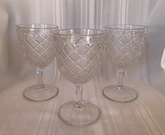 3 Antique Cambridge 2500 Line Water Wine Glasses EAPG Pressed Glass Criss Cross