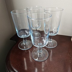 4 Light Ice Blue Pedestal Glasses Star Base Vintage 6.5″ High 10 Oz