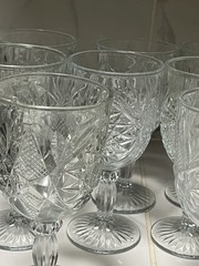 Vintage Libbey Hobstar Clear Glass Star Burst Wine/Water Goblets ~ Set of 10
