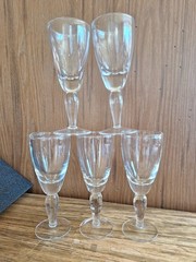 5 Rare Pottery Barn PBY5 Water Goblet Glasses 12oz Thick BULBOUS STEMS Hand Made