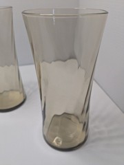 Set Of 6 Vtg. Smoky Tan Glasses Optic Swirl Pattern 6.5″ Tall Hourglass Shape