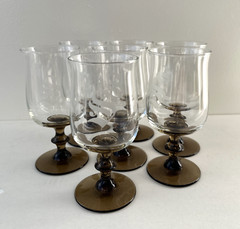 Set of 7 vintage Libbey Premier Tulip Smokey Quartz Glass Goblets 6-1/2″H 12 oz