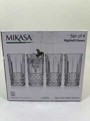 4 Pcs. Mikasa «Alden” Highball Glasses Lead Free Crystal 11.75 oz New