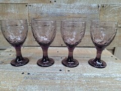 Libbey PURPLE AMETHYST Garden Vine WINE Goblet- Set of 4- Vintage Glassware USA