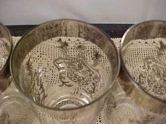 Beverage Glasses 5 Total Retro Silver Rim and Imprint Coat of Arms Vintage Used