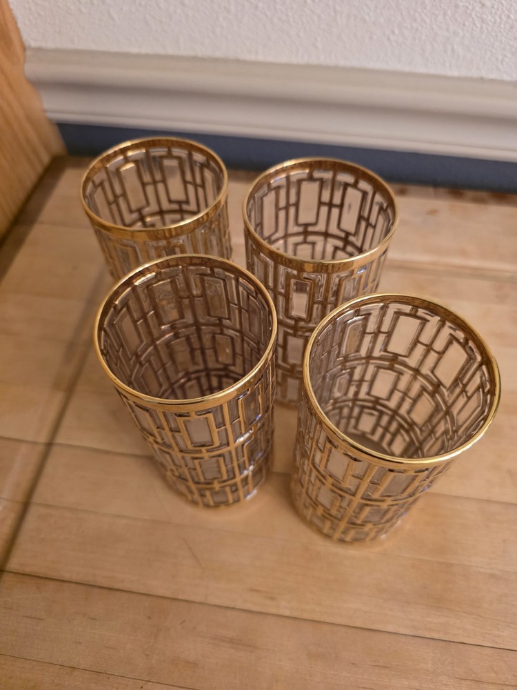 Soji 5.6 in MCM Imperial 22 Carat Trellis Gold Highball Glasses – Set of 4