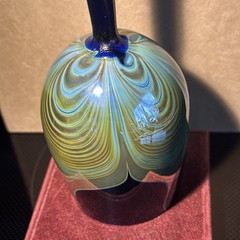 Steven Correia Pulled Feather Cobalt Blue Wine / Water Goblet Glass 8 3/4″H~MINT